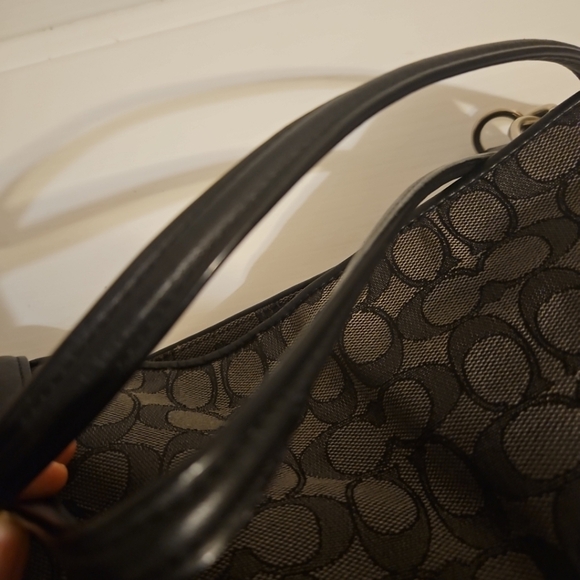 "Coach Phoebe Shoulder Bag F36424 Smoke Black Signature Canvas with Leather Trim - Picture 14 of 14